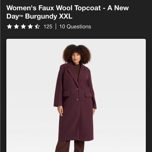 NWTWomen's Faux Wool Topcoat - A New Day Burgundy XXL - Picture 4 of 4